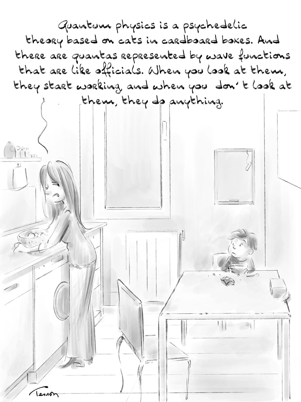 Quantum physics humour cartoon